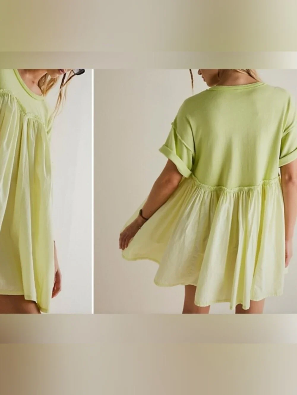 Free People Catalina Mini Dress - lightning bolt yellow - size small oversized